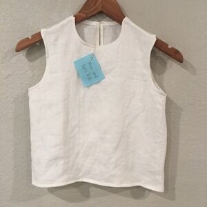 Tank Top 100% Linen Girl M 7/8 Shirt White Preppy Mom and Pop's Kids‎ Neutral